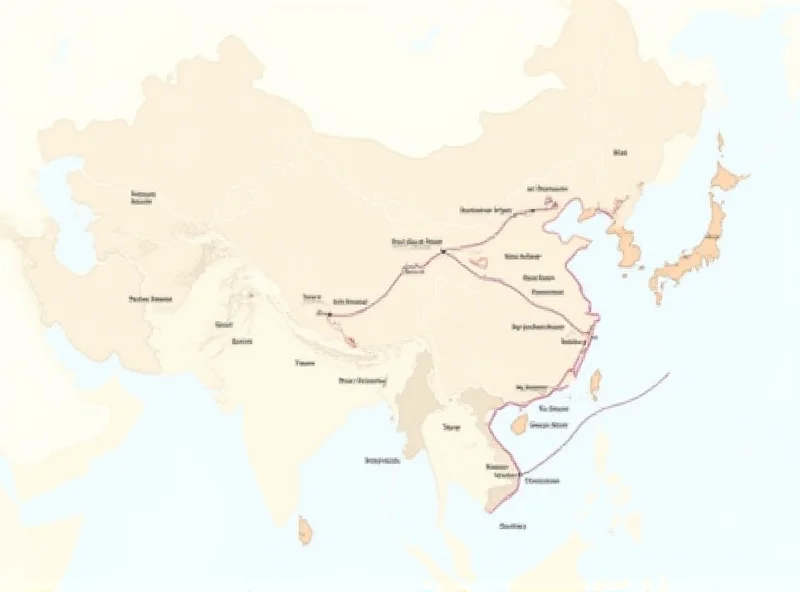 A map highlighting China's Belt and Road Initiative, showing the various routes and countries involved.