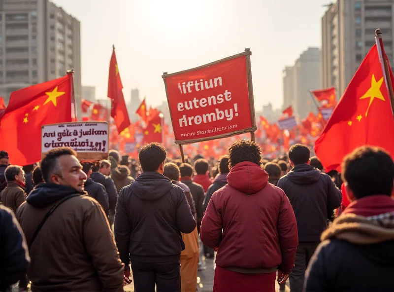 A protest against the treatment of Uyghurs, featuring signs and flags.