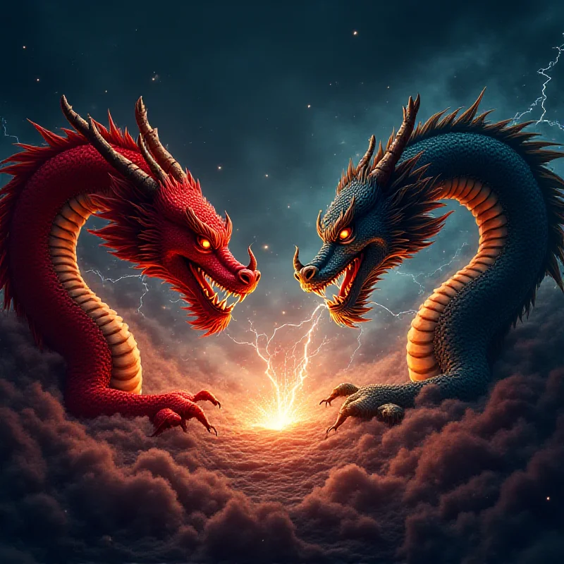 A stylized representation of a trade war, with two dragons facing off, symbolizing China and the United States.