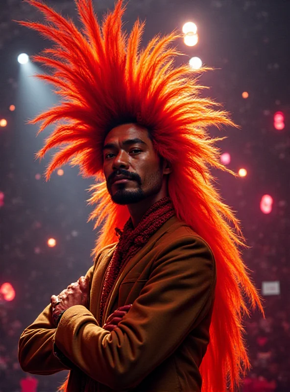 Luo Fuxing with a dramatic animal hairstyle, posing on a stage