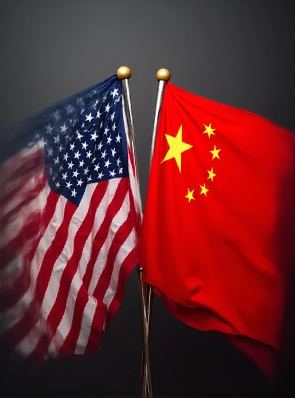 Two flags, US and China, facing each other against a stark background.