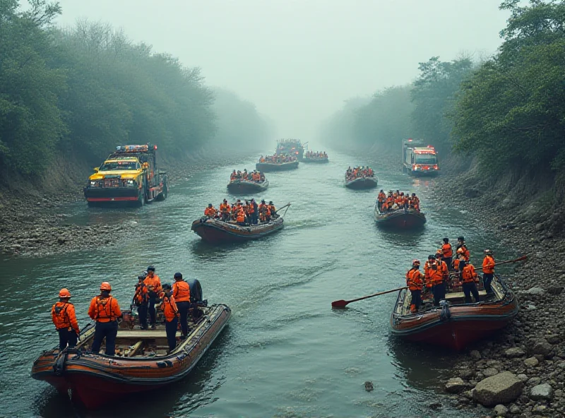 Scene of a river accident with boats and emergency services