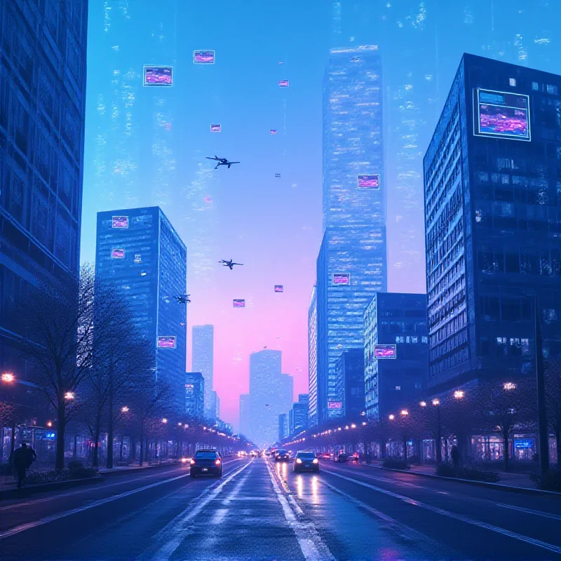 Image of a futuristic cityscape with AI elements.