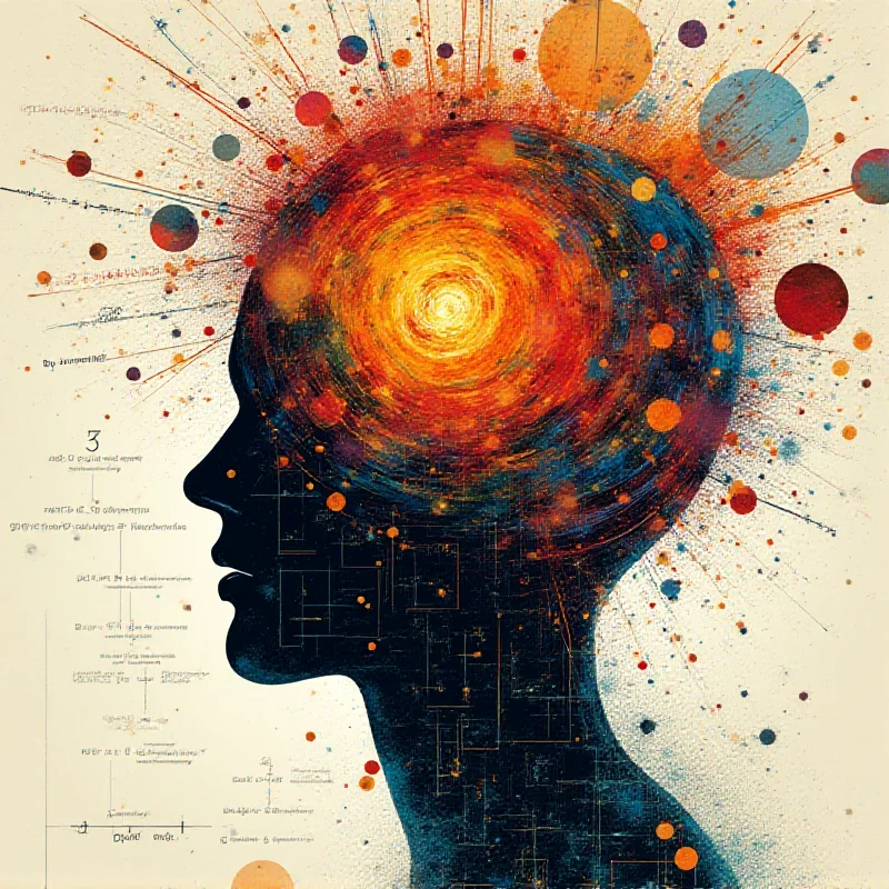 Illustration of complex geometric shapes and mathematical equations swirling around a person's head.