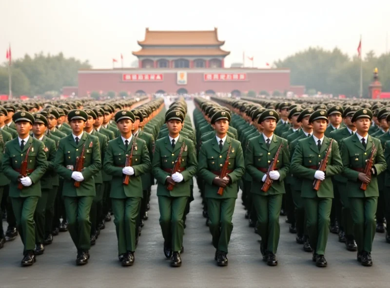 Chinese soldiers marching in formation.