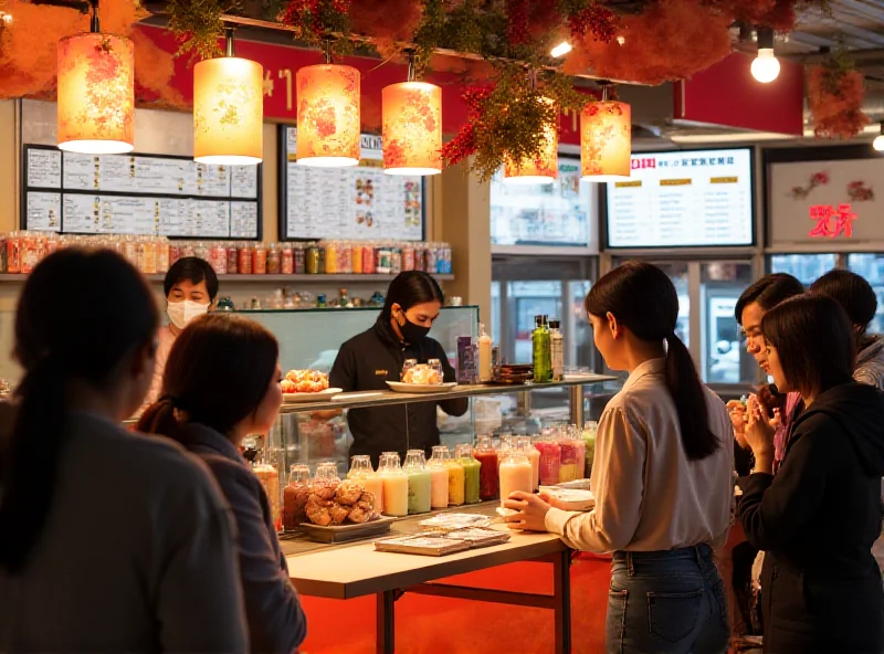 A bustling Mixue Group store in China, showcasing the variety of bubble tea and ice cream offerings, with many customers.