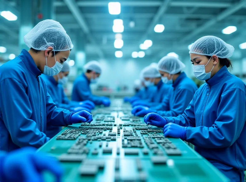 A bustling Chinese factory floor with workers and machinery.