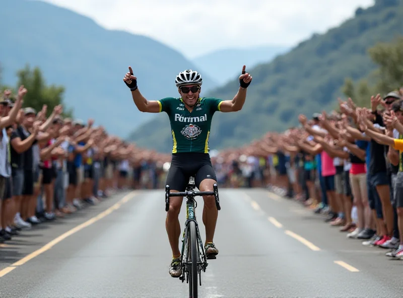 Sergio Chumil crossing the finish line at O Cebreiro