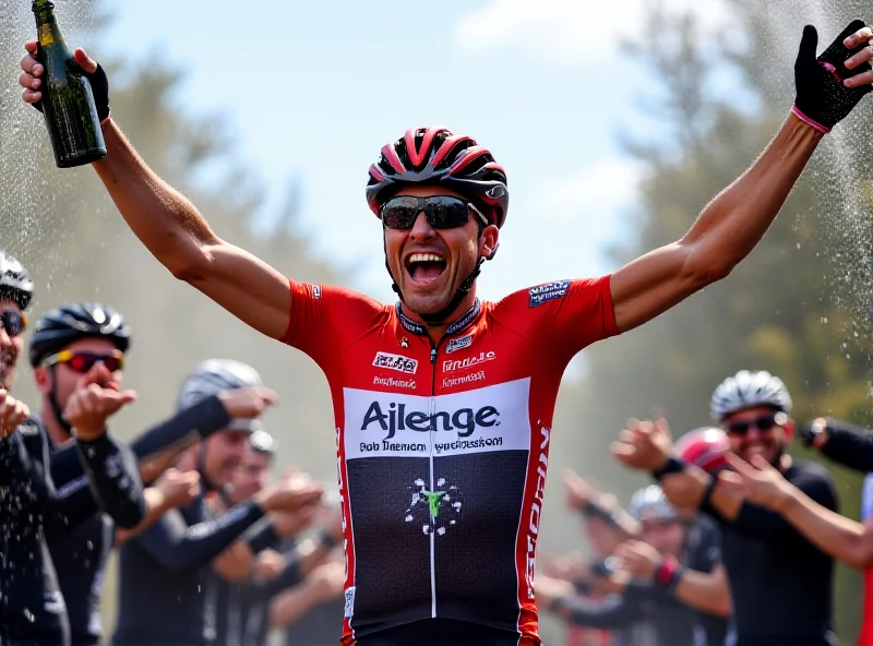 Magnus Cort celebrating his victory at O Gran Camiño