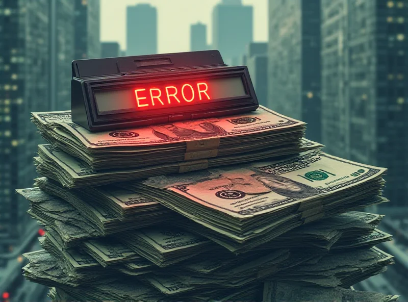 Illustration of a massive amount of money with a calculator showing an error message.