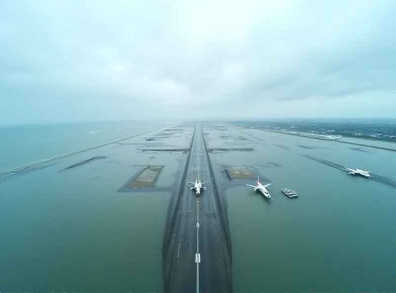 Aerial view of an airport surrounded by water due to rising sea levels