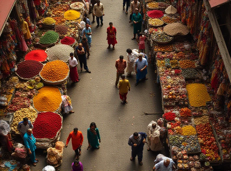 Overhead shot of Indian marketplace filled with people and goods