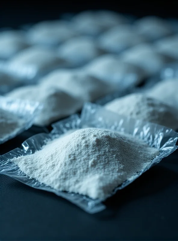 Close-up of cocaine packages arranged on a table, presumably the cocaine found under the toupee.