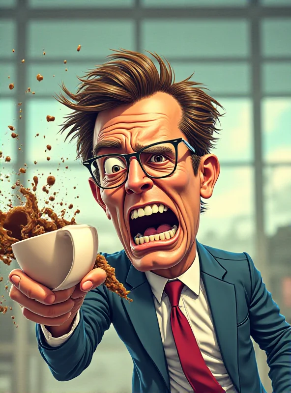 A cartoon depiction of a person angrily throwing a cup of coffee.