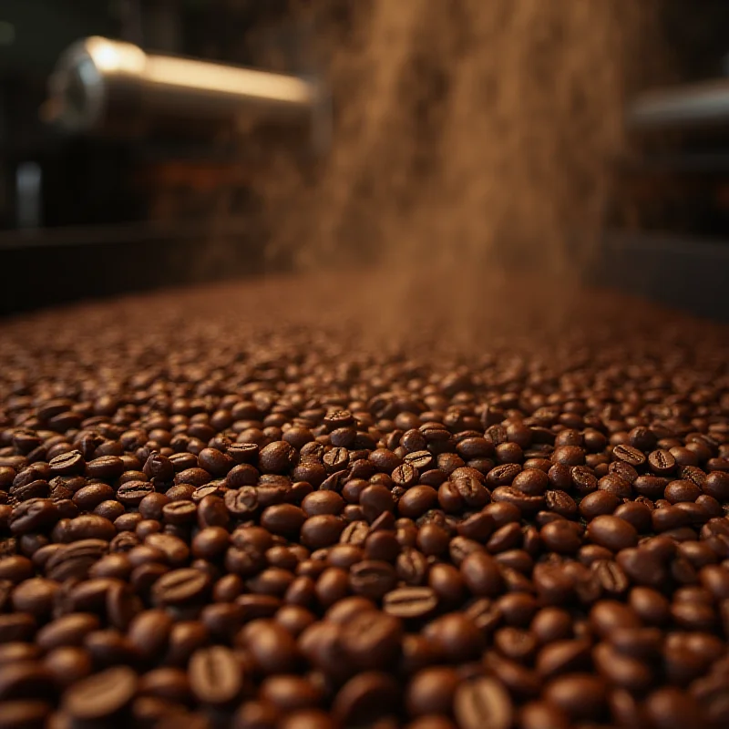 Close up of coffee beans being roasted