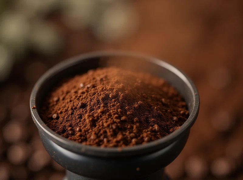 Close-up of coffee beans being ground, showcasing the aroma and texture of freshly ground coffee.