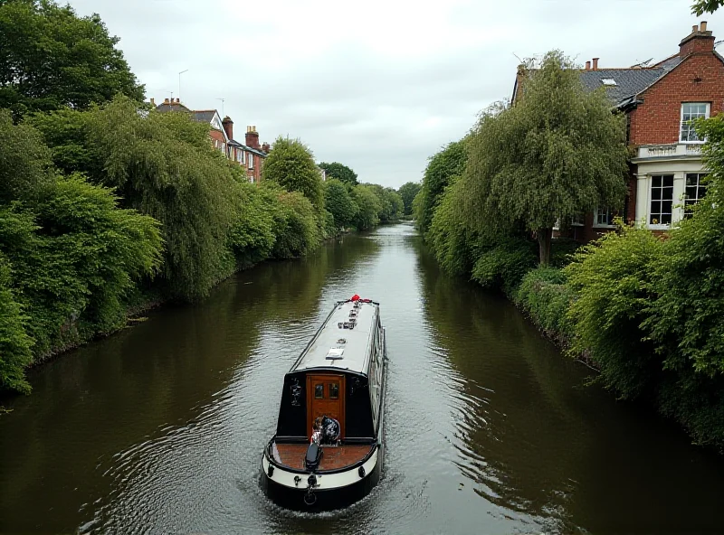 A serene image of the Kennet and Avon Canal in Devizes, Wiltshire, with a narrowboat gently gliding through the water. The scene is peaceful but carries an undercurrent of sadness.