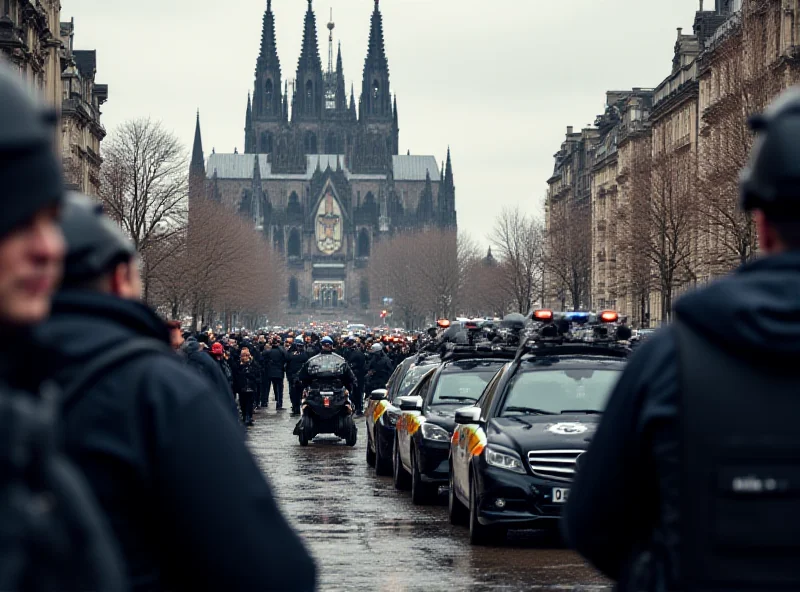 Police cars stationed near Cologne Cathedral during carnival