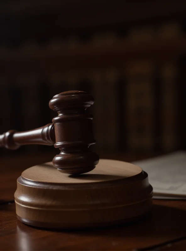 A gavel striking a sounding block in a courtroom, symbolizing justice and legal proceedings.