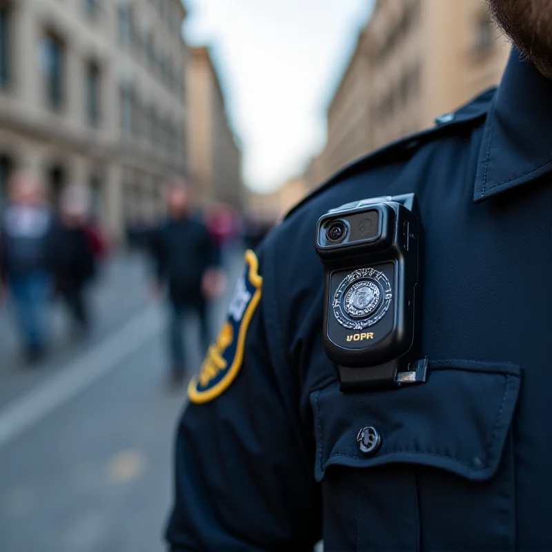 A police officer wearing a body camera, capturing the scene in front of them.