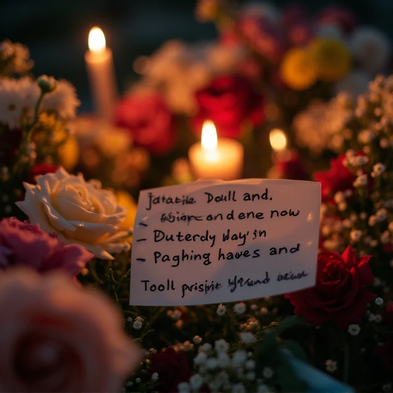 A close-up of flowers left as a memorial to Katarzyna.