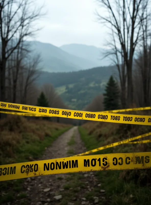 Police tape at a crime scene in a rural area