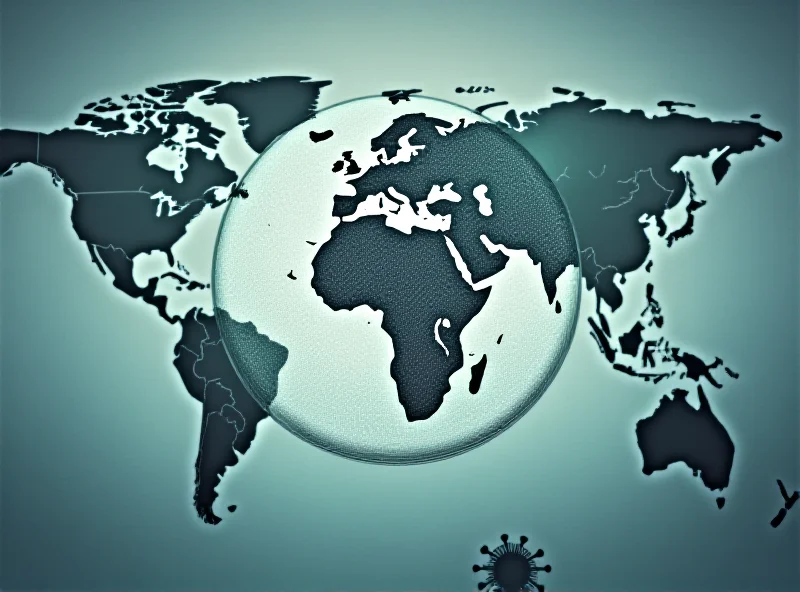 Illustration of the mpox virus under a microscope, with global map in the background representing the international threat.