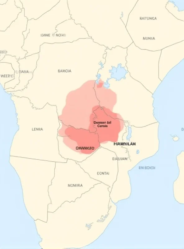 A map of the Democratic Republic of Congo highlighting the region affected by the mystery illness outbreak.