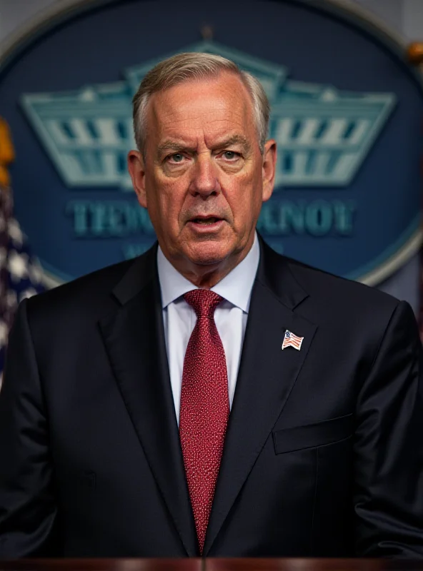 A serious-looking Kingsley Wilson at a press conference, answering questions from reporters. The Pentagon logo is visible in the background.