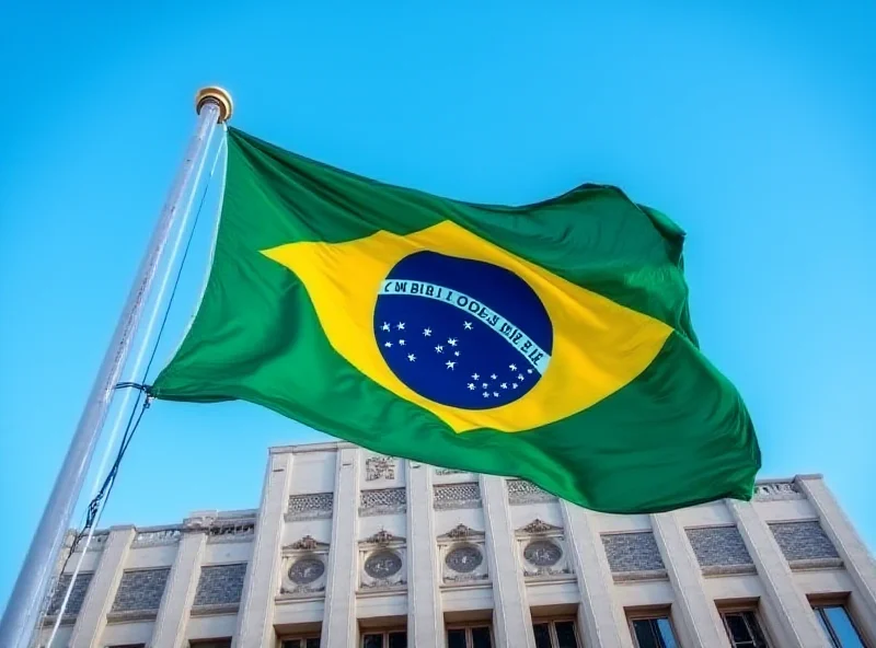 Brazilian flag with the Supreme Federal Court in the background