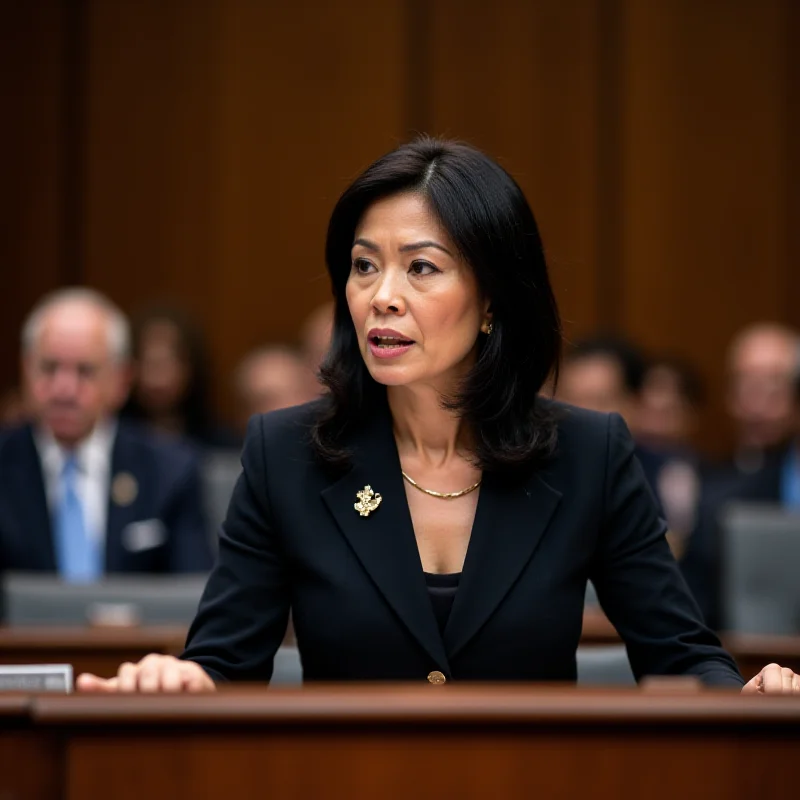 Mayor Wu speaking at a podium in Congress