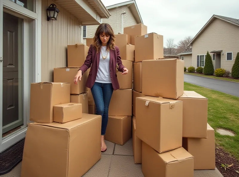 A person looking overwhelmed by the amount of packages delivered to their doorstep.