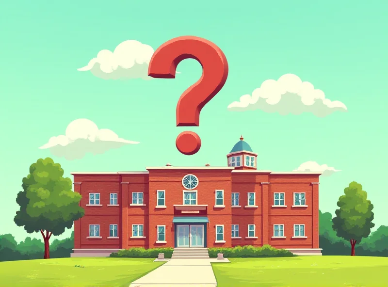 Illustration of a school building with a question mark hovering above it