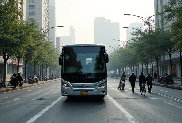 Image of a coach bus driving down a street in Wuhan