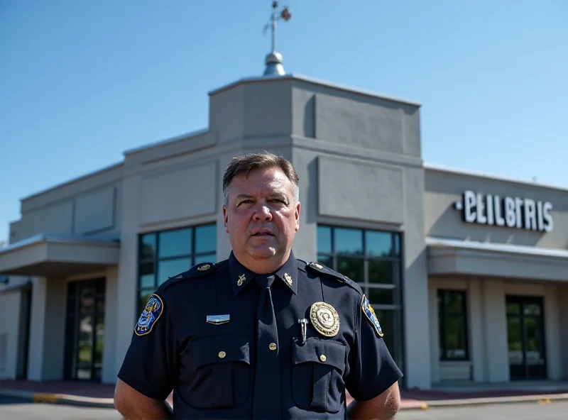 A police officer in uniform standing in front of a police station.