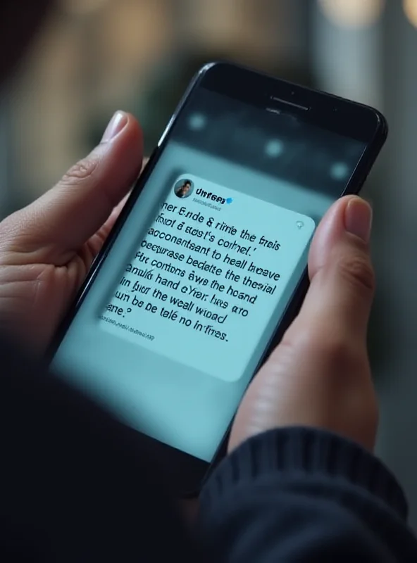 A close-up shot of a smartphone displaying a controversial tweet, with blurred background showing a person holding the phone.