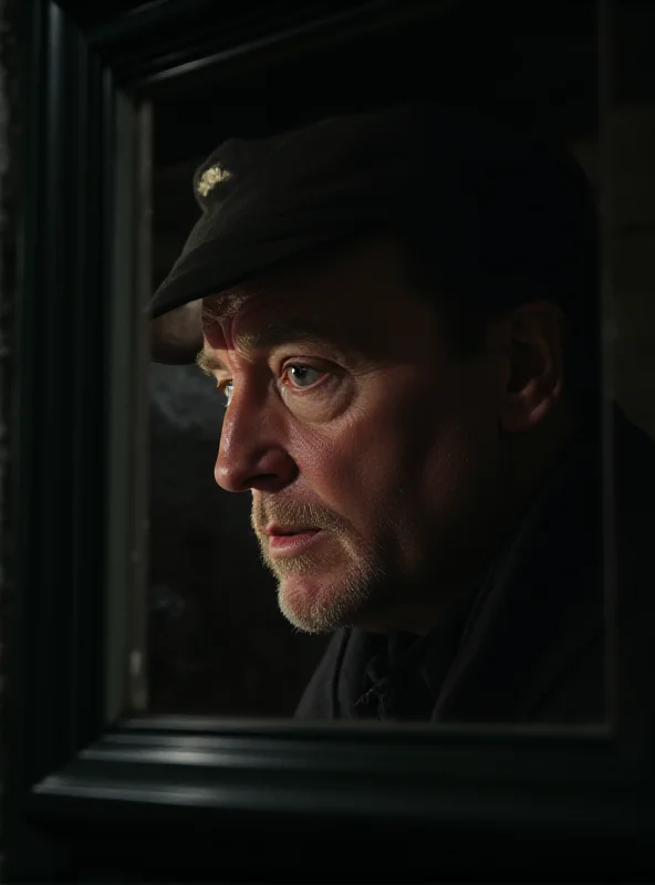 A close-up shot of Gene Hackman in 'The Conversation', looking concerned and peering through a window. The image is slightly grainy and has a 1970s aesthetic.