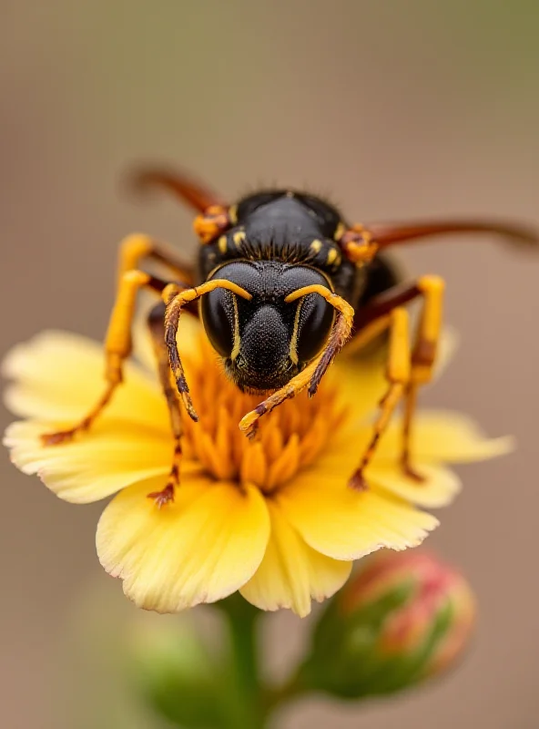 Close-up photograph of an Asian hornet, showcasing its distinctive yellow legs and dark body, perched on a flower.