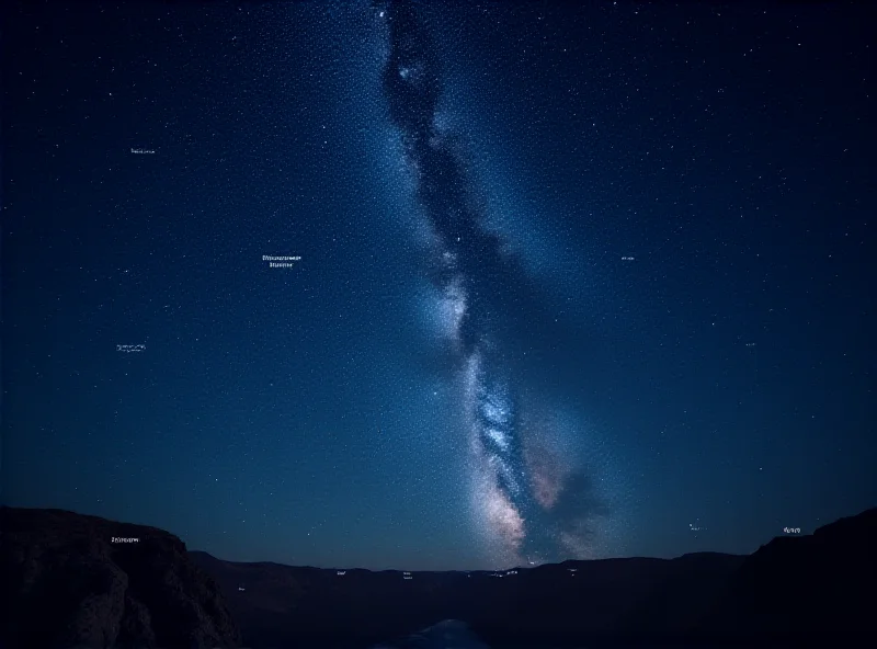 A breathtaking view of the night sky with seven planets visible as bright points of light.