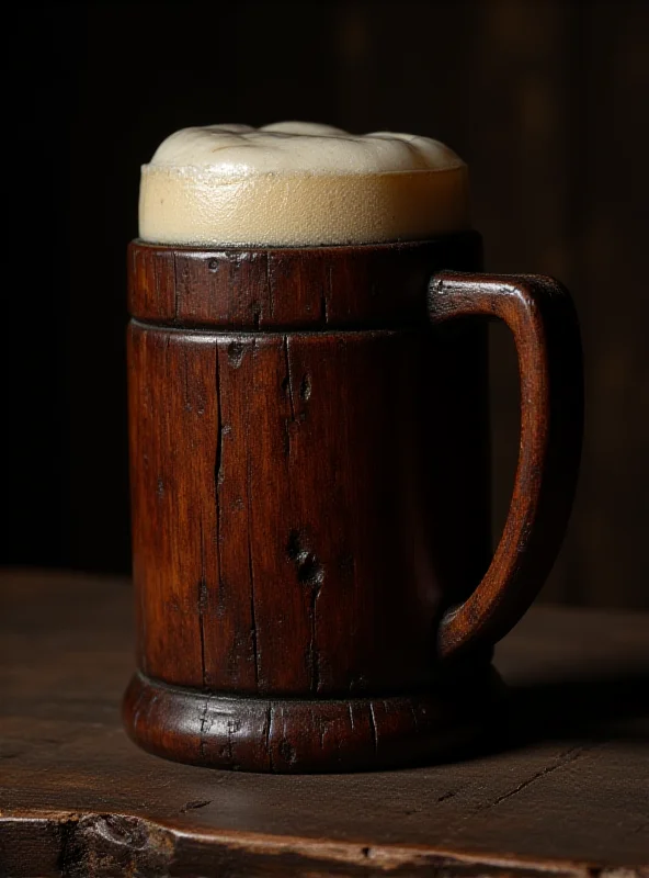 A close-up of Isaac Newton's wooden beer mug, showing its age and historical significance.