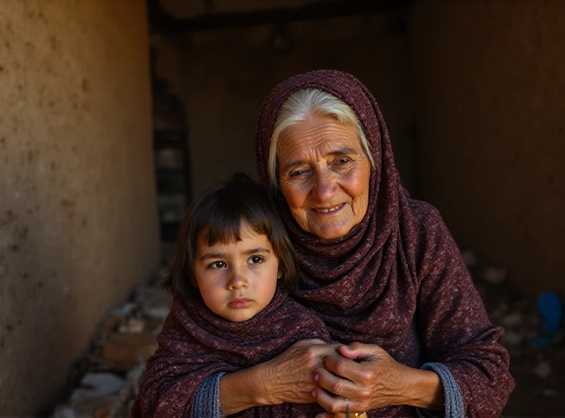 A photo of a Syrian refugee grandmother with her granddaughter in Jordan.