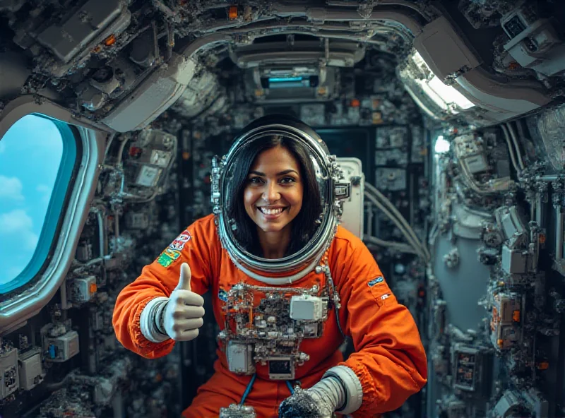 Sunita Williams inside the Boeing Starliner spacecraft, smiling and giving a thumbs-up