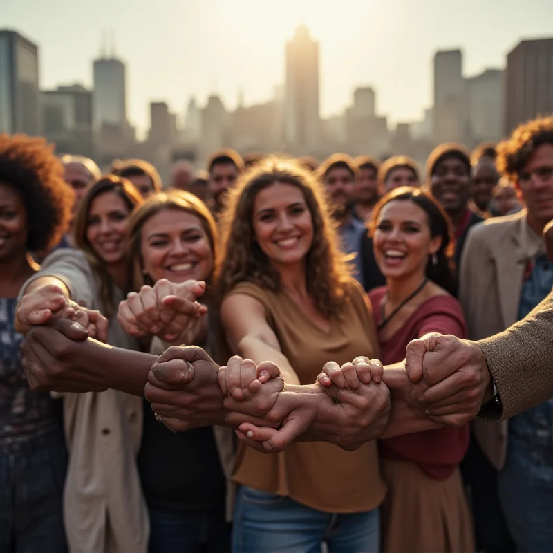 A diverse group of people standing together, representing justice and human rights.