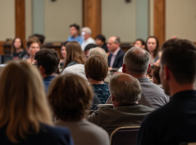 A group of people participating in a town hall meeting or public forum