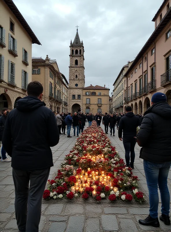 A somber memorial in a town square