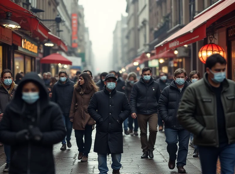 People wearing masks in a busy city street, representing the economic impact of COVID-19.