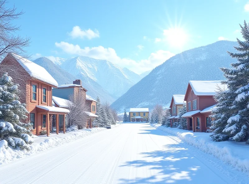 A scenic view of Crested Butte in winter, showcasing snow-covered mountains and quaint buildings.