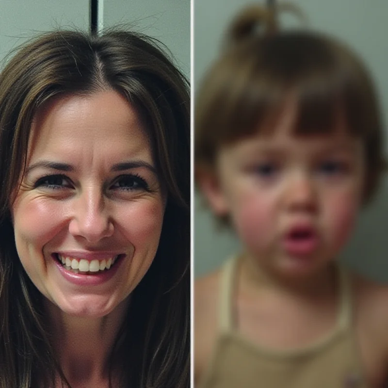 A split image showing a smiling Ruby Franke on the left, posing in a seemingly happy family setting, and a blurred, distressed image of a child on the right, representing the allegations of child abuse.