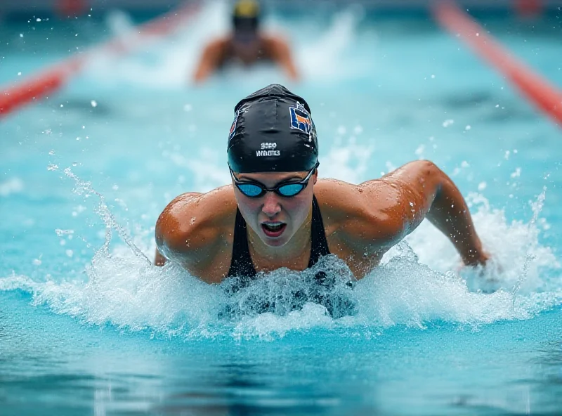 A female swimmer competing in a race.