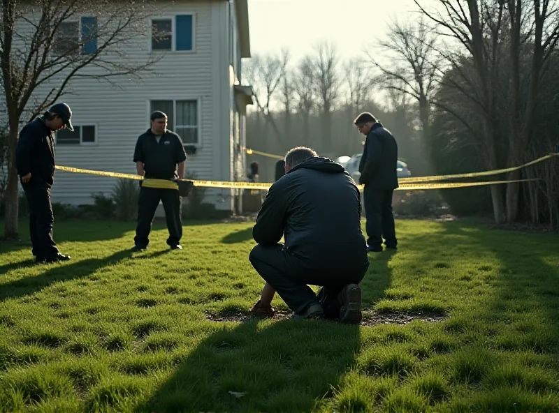 Distraught father watching a forensic search of a garden.